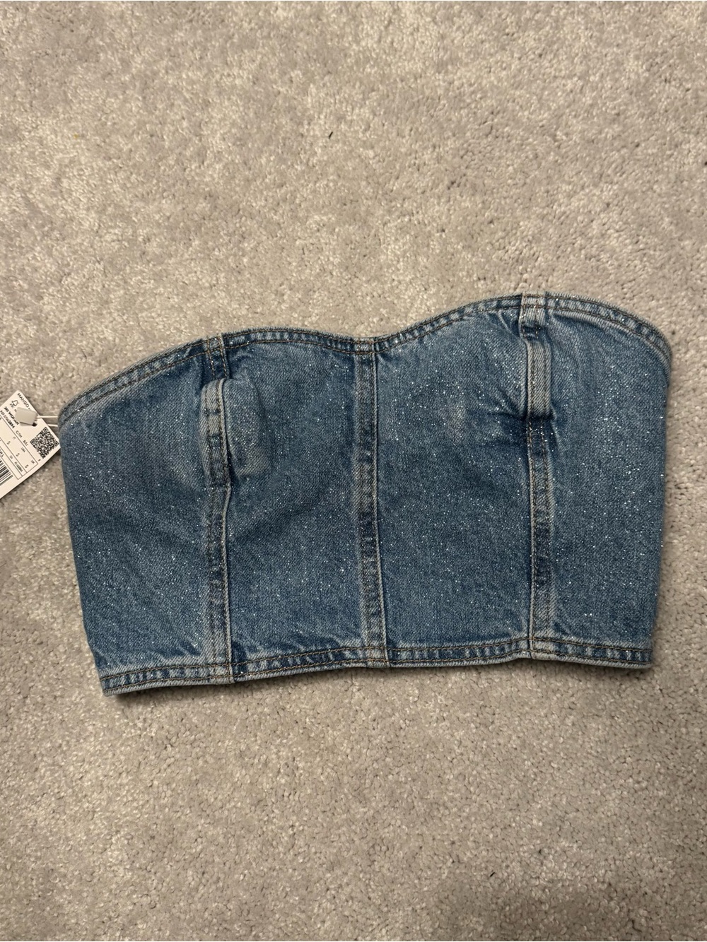 Mango sparkly Denim Bustier Tube Top - Blue